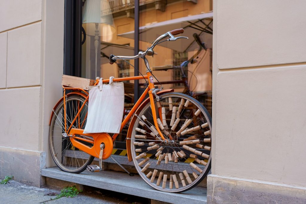 Beer bike parked on a city street