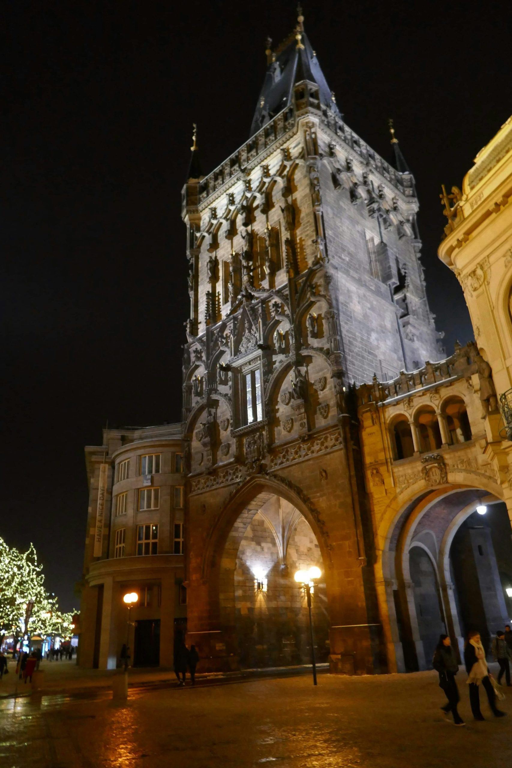 Prague Old Town lit up at night